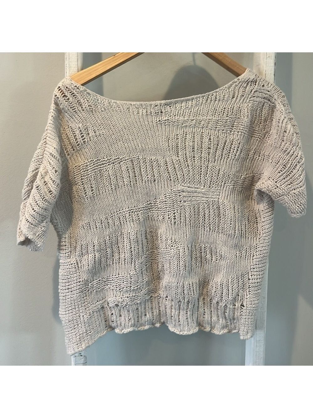 Eileen fisher cream organic cotton open weave Vneck lightweight sweater medium - Picture 6 of 7
